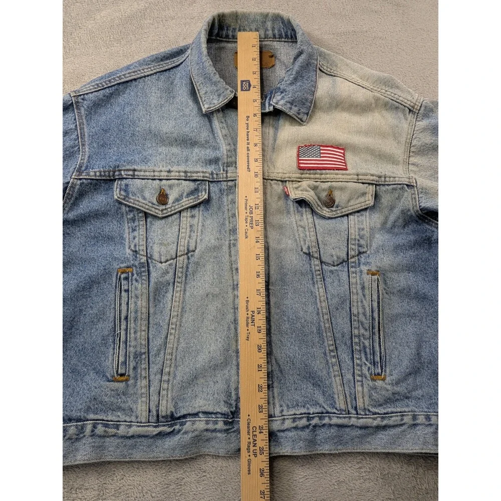 Vtg Levis 70507 4890 Denim Trucker Jacket USA Made Blue XL American Flag Patch - Picture 6 of 16